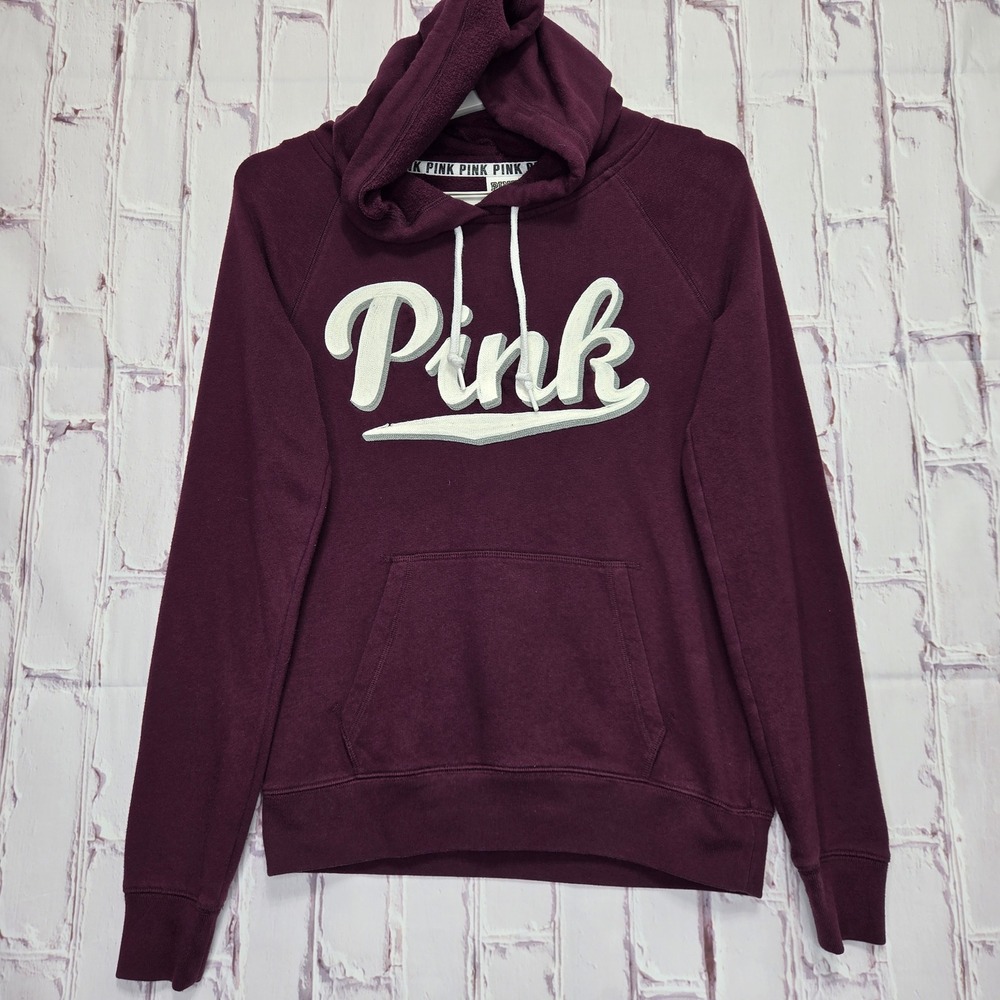 PINK Victoria's Secret Hoodie Stitched Script Logo Pullover Sweatshirt Women S